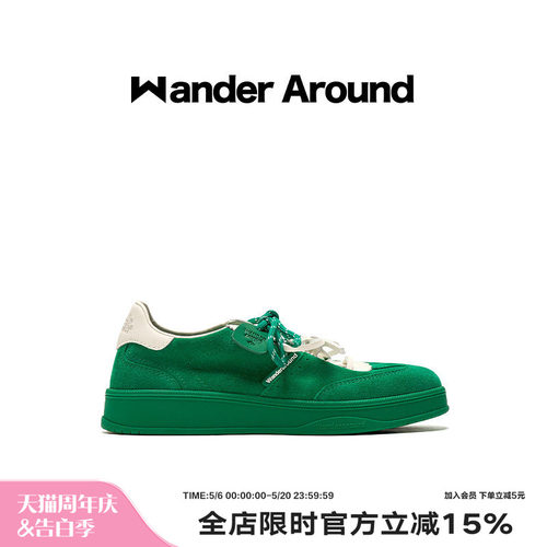 【明星同款】Wander around2025新款白绿休闲板鞋复古德训鞋女