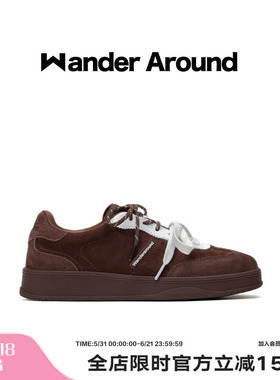 Wander around2025秋季新款棕色拼白厚底增高休闲鞋复古德训鞋女