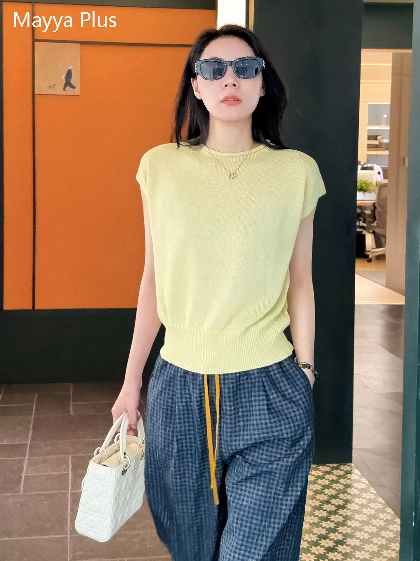 麦芽Mayya Plus 复古卷边正反双穿针织衫开衫女士圆领短袖上衣女