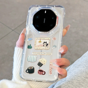 适用华为mate80rs非凡大师手机壳新款 高级感mate80全包m70rs小众70pro猫咪贴纸m60透明超薄60pro创意女防摔套