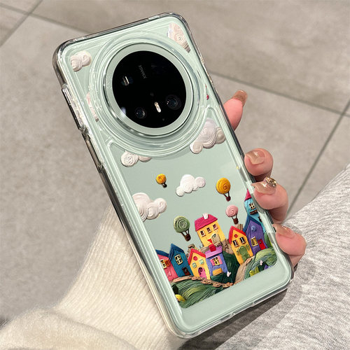 适用华为mate70油画气球小镇壳