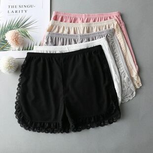 Women Summer Side Lace Safety Shorts Solid Sweet Loose Elast