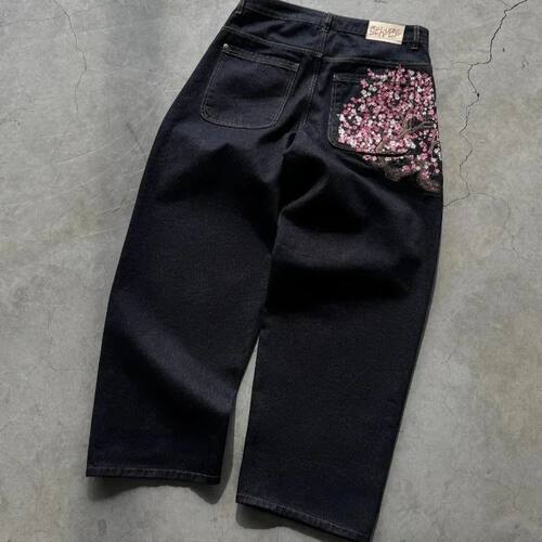 2025 Baggy Jeans Plum Blossom Embroidery Y2K Harajuku Vintag