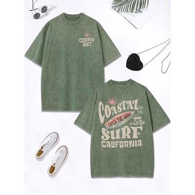 Coastal Surf Catch The Wave California Prints Washed T-Shirt