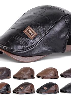 Men Retro Pu Leather Newsboy Caps JAMONT labeling British Pa