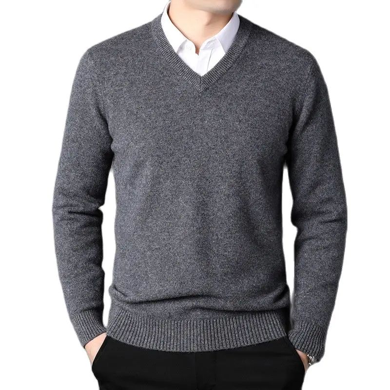 Cashmere Cotton Blend Classic V-Neck Pullover Men Sweater 20