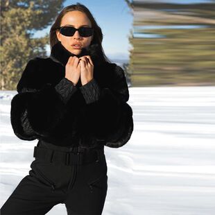 Winter Women Patchwork Ski Fur Suit Faux Windproof Thicken