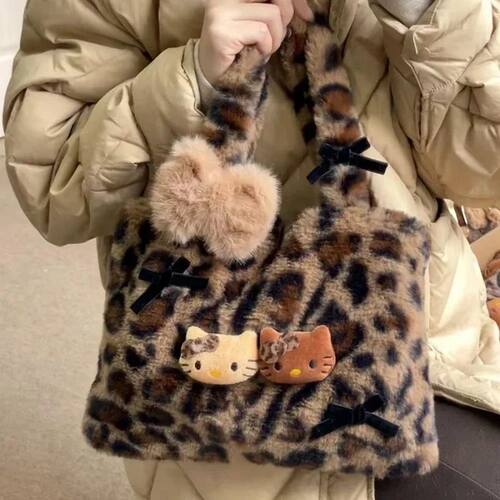 Hello Kitty leopard print plush fashion cute handbag for gir