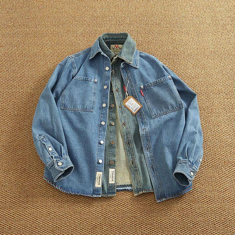 American Style Casual Men's Long Sleeve Denim Shirt Pure Cot
