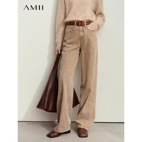 Amii Minimalism Women's Jeans 2024 Autumn New Casual Cotton