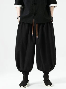2024 Summer Men Wide Leg Pants Men Dark Wind Solid Color Cas