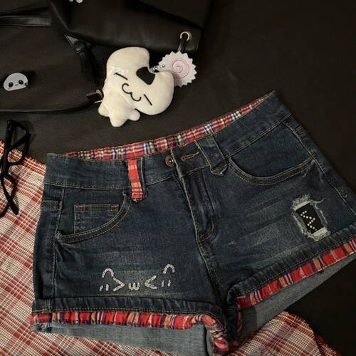 Y2k Low-waist Plaid Patchwork Jeans for Women All-match Sexy
