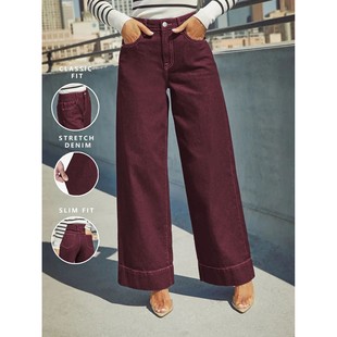 leg but denim stretch jeans wide waist high women Burgundy
