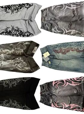 Y2K Fashion Pattern Embroidery Baggy Jeans Men and Women Hig