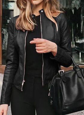 Slim Fit Faux Leather Jacket Women Classic Moto Biker PU Lea