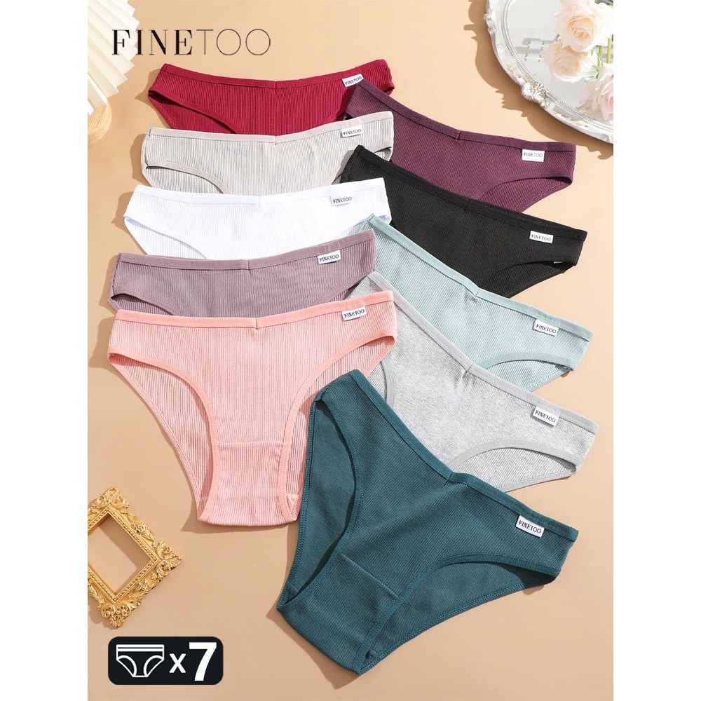 FINETOO 7Pcs Cotton M-3XL Striped Underwear Women's Breathab