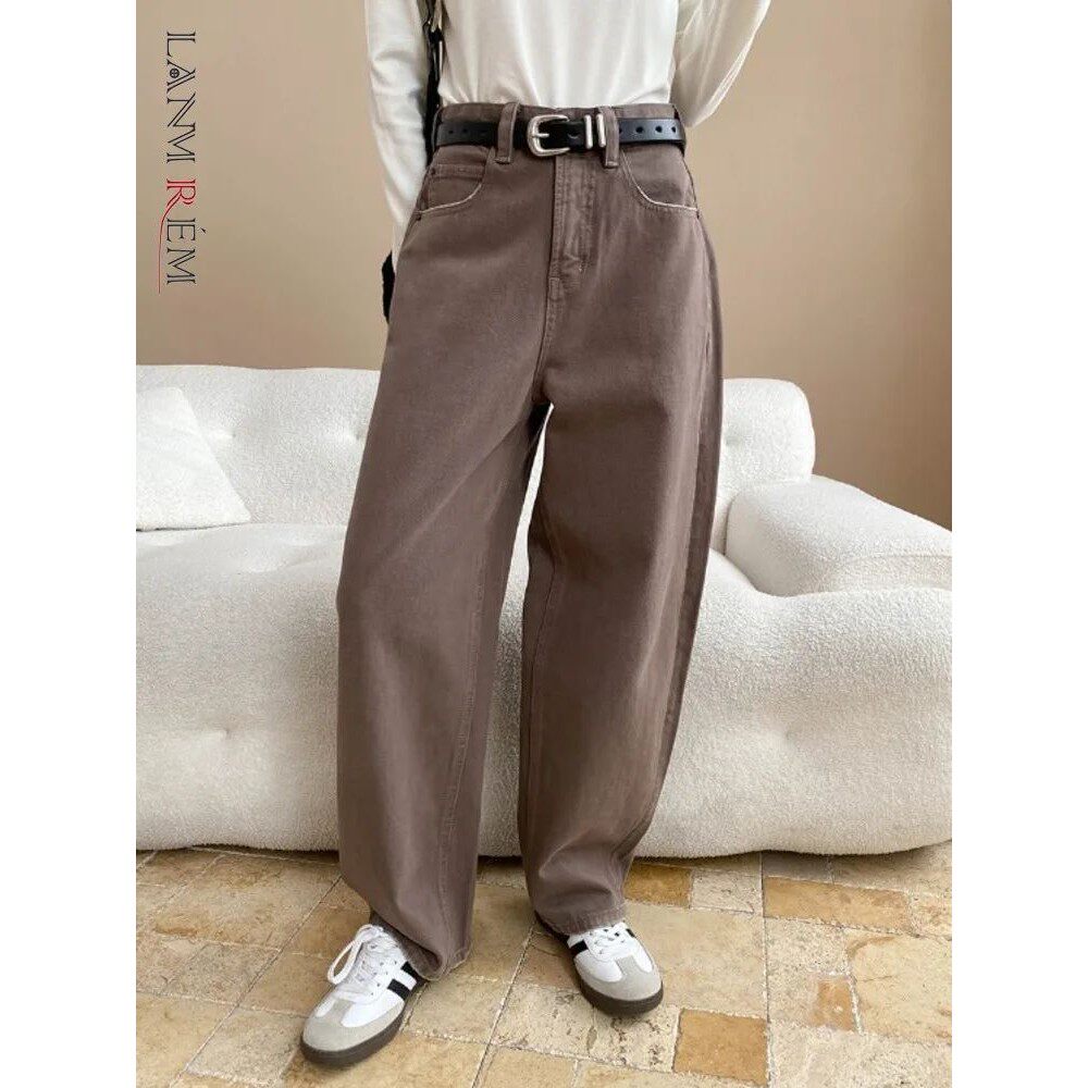 [LANMREM] High Street Fashion Trousers Women's Button Distre