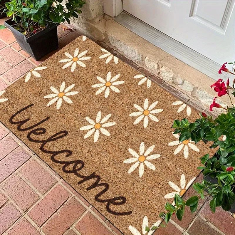 1pc Daisy Welcome Mat, Made of Gold Diamond Plush Material,