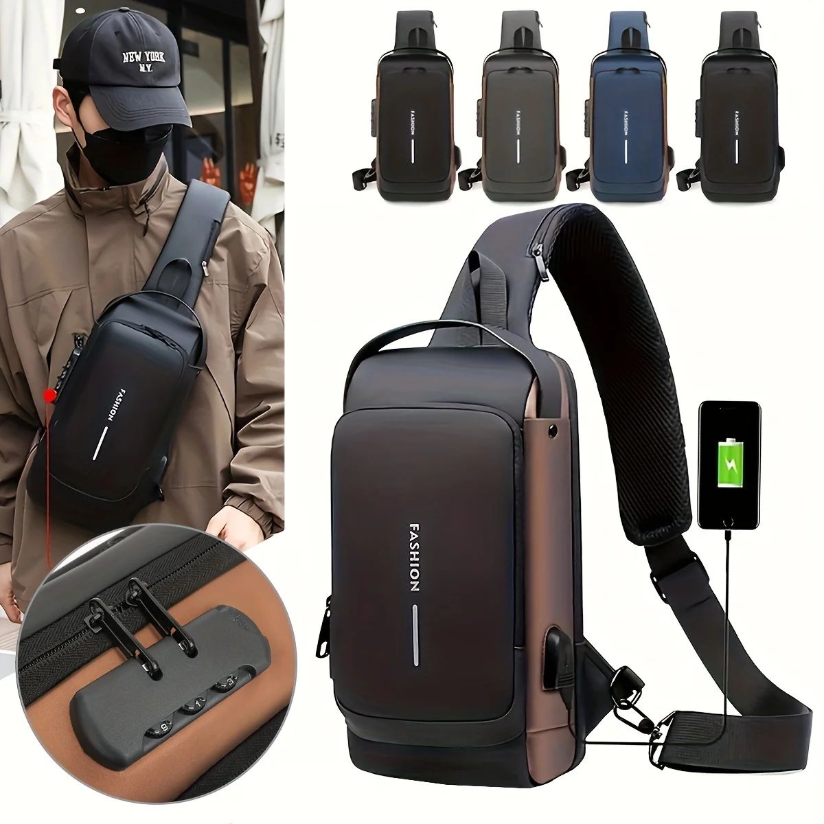 Password Lock Anti-Theft Men's Bag Men's Chest Bag Casual Sp