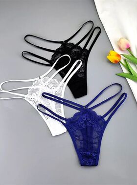 3 Pcs Lace Thin Strap Thong Women Low Waist Sexy Perspective