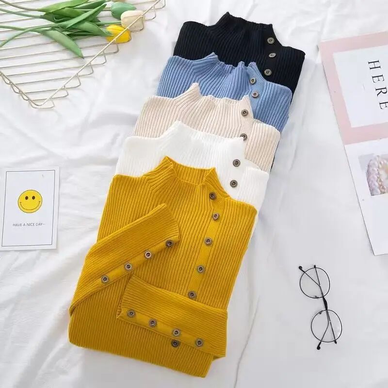 2023 Women Autumn Knitted Slim Sweaters Solid Knitted Female