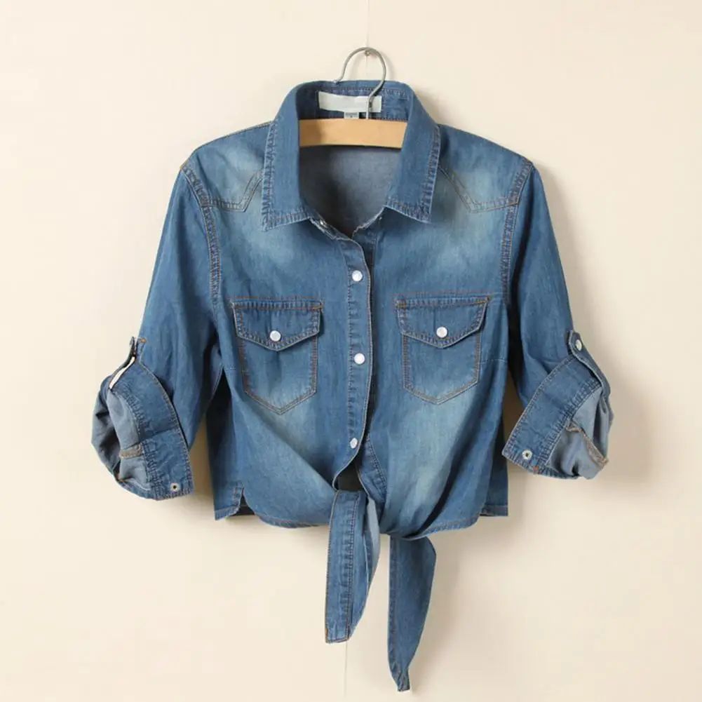 Tie Knot Denim Jacket Cropped Length Short Type Single-breas