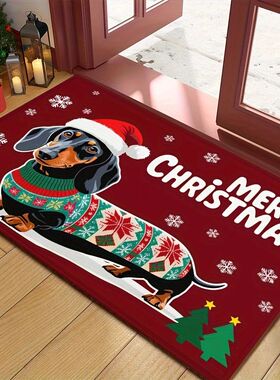 Christmas Dachshund Welcome DoorMat, Non-slip Floor Mat, Sui
