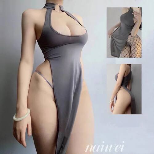 Plus Size Women Sexy Dress Reversible Erotic Halter Bodycon