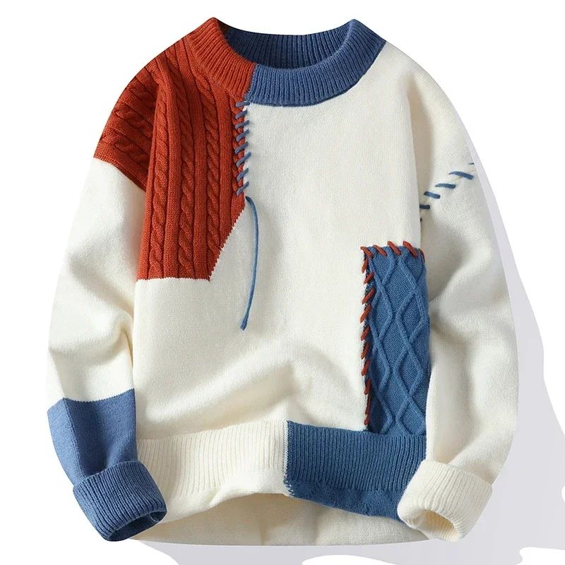 2025 New Male Patchwork Sweater Trend High Street Fashion Au