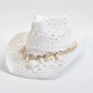Straw Hat Decoration Hand Holid Shell Woven Women Summer for