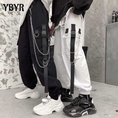 Women Cargo Harem Pants Side Pockets Black White Hip Hop Cas