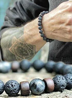 8mm Volcanic Stone Bracelet for Men Lava Wooden Beads Bracel