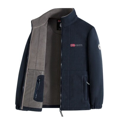 Navy Blue Fleece Zip - Up Jacket with Norwegian Flag and 
