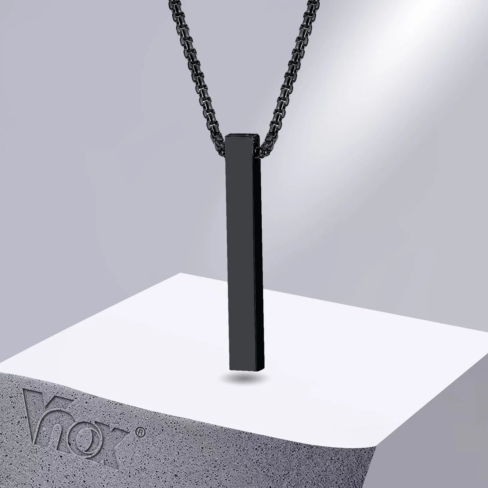 Vnox 5mm Pillar Necklace for Men Women, Stainless Steel 3D B