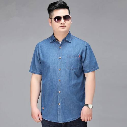 Denim Shirts Men Cotton Short Sleeve Summer Casual Jeans PLu