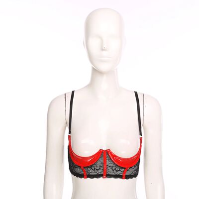 Erotic Women Patent Leather 1/3 Cup Underwired Bra Adjustabl
