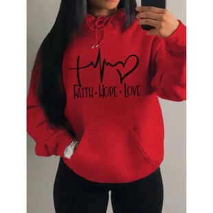 Faith Hope Love Letter Graphic Women Hoody Street Casual Loo
