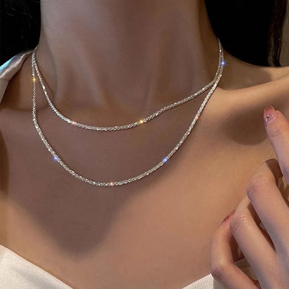 Fashion Simple Sparkling Necklace For Women Silver Color Cla
