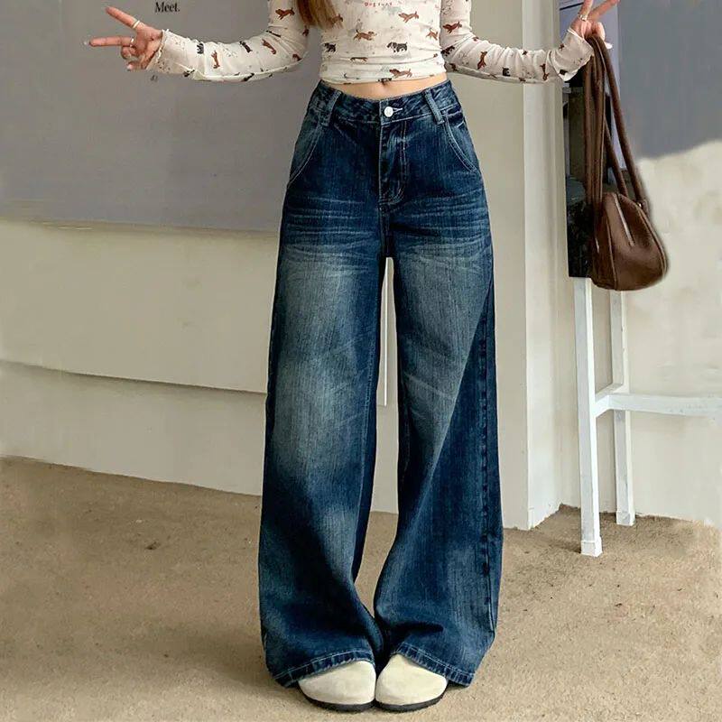 2025 Autumn Women's Y2K Jeans Dongdaemun Navy Back Whisker J