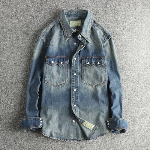 Ami Kaji American retro denim shirt men's autumn trendy vers
