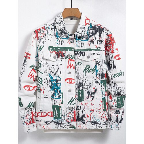 Men's spring-summer graffiti print denim jacket, regular siz