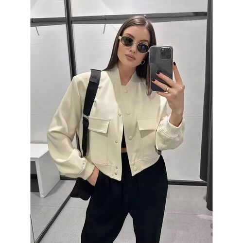 Women Fashion With Pockets Bomber Jacket Coats Vintage Long
