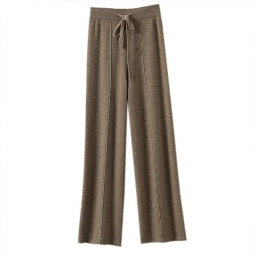 Women's High waisted warm knit wide leg straight leg pants f
