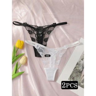 Lace Sexy Embroidered Ladies Flowe White New And 2pcs Black