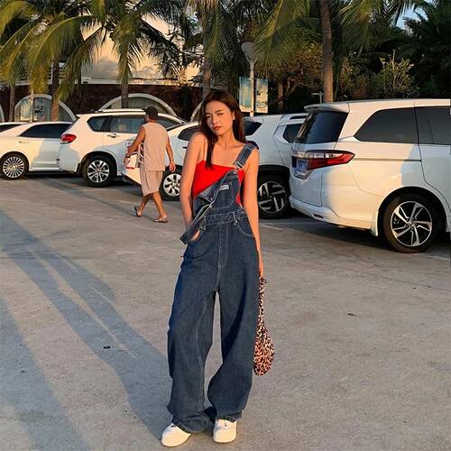 MEXZT Denim Jumpsuit Women Streetwear Baggy Overalls Fashion