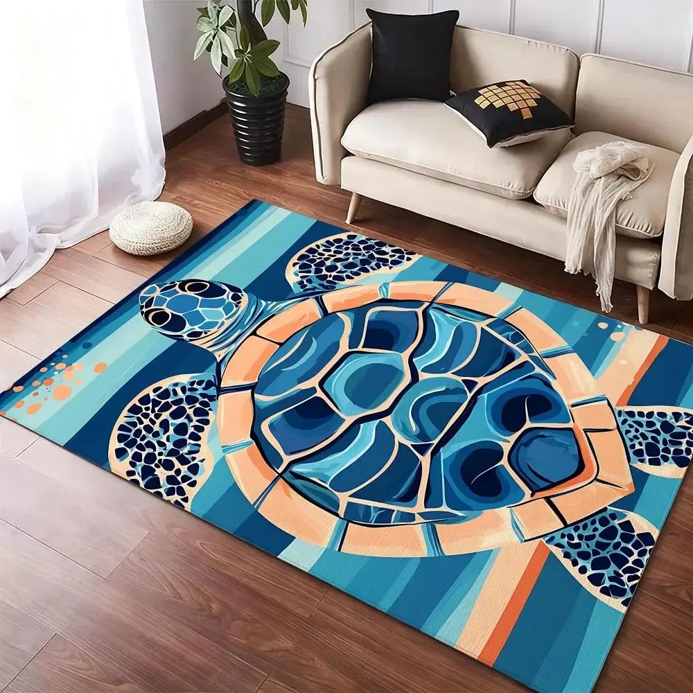 Tropical Blue Turtle Pattern Floor Mat Flannel Rugs Soft Win
