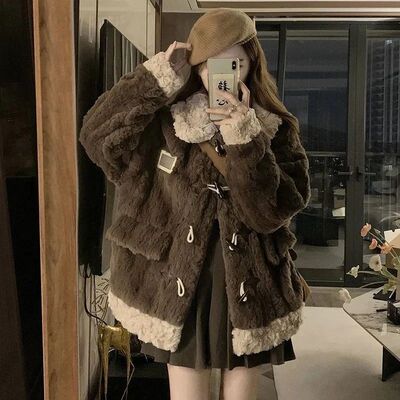 Vintage Horn Buttons Coat Women Winter Thick Warm Faux Wool