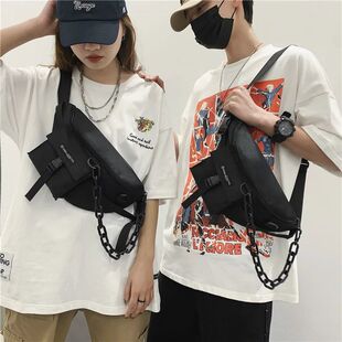 Techwear Style Hip Hop Motorcycle Chest Bag With Chain Men W