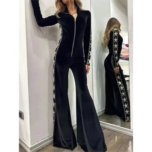 Fashion Patchwork Long Pants Romper Women's 2025 New Autumn