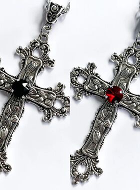 Punk Crystal Big Cross Pendant Necklaces for Women Men Gothi